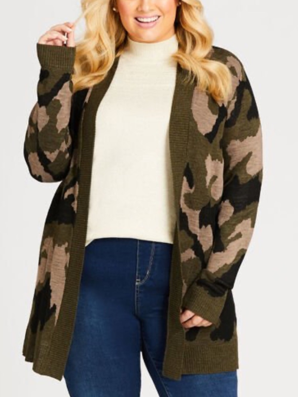 PLUS LONG CAMO CARDIGAN